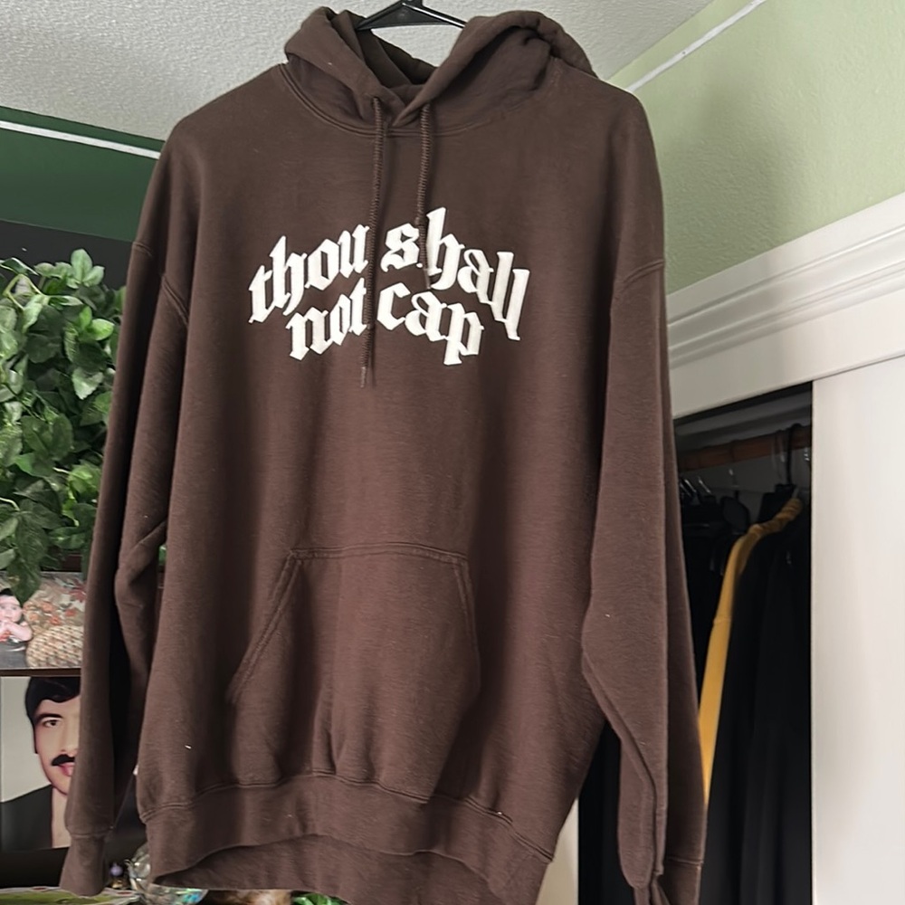 Brown Hoodie with White Graphic